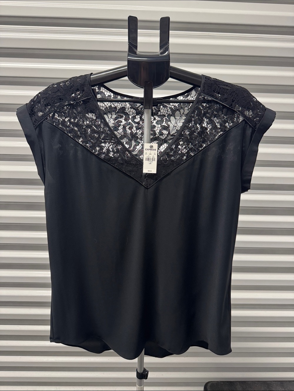 Express Black Lace Yoke Cap Sleeve Blouse